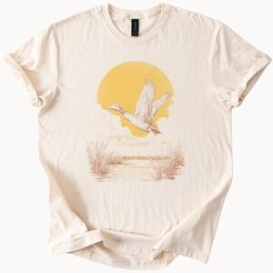 Flying Duck Moonlight Graphic Tee Vintage Wetland Art